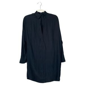 VINCE Collared Silk Shirt Dress Black Size Small Neutral Elegant Business